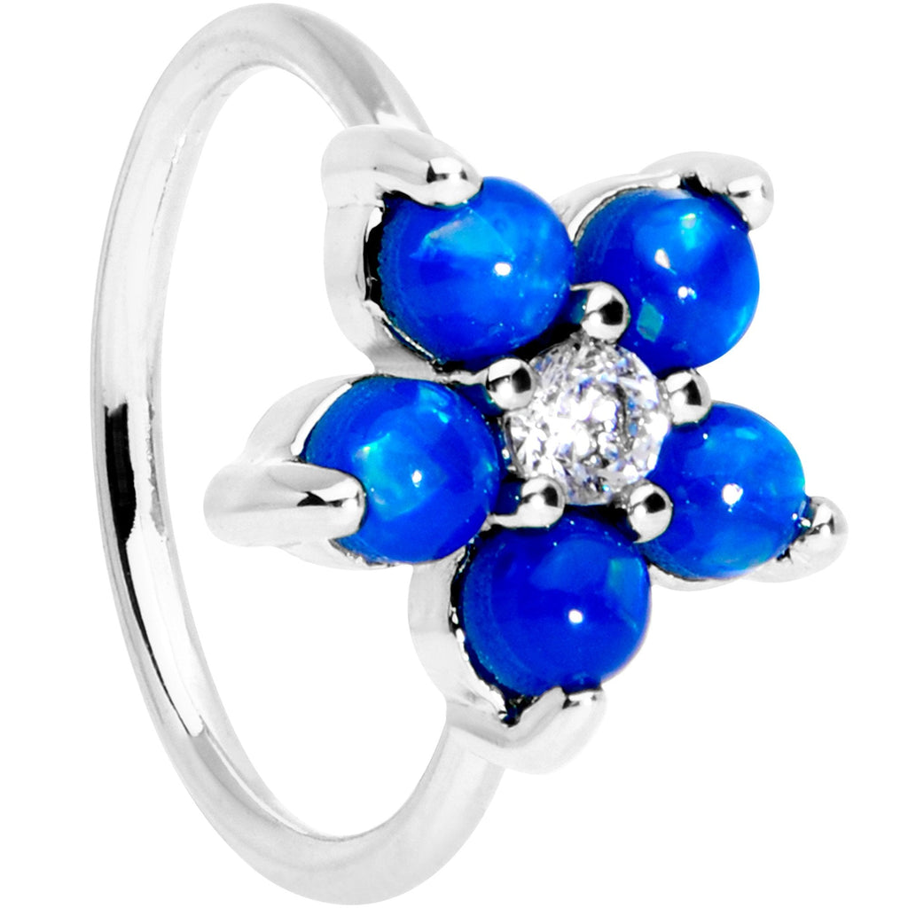 20G 5/16 Clear CZ Blue Faux Opal Flower Seamless Circular Ring