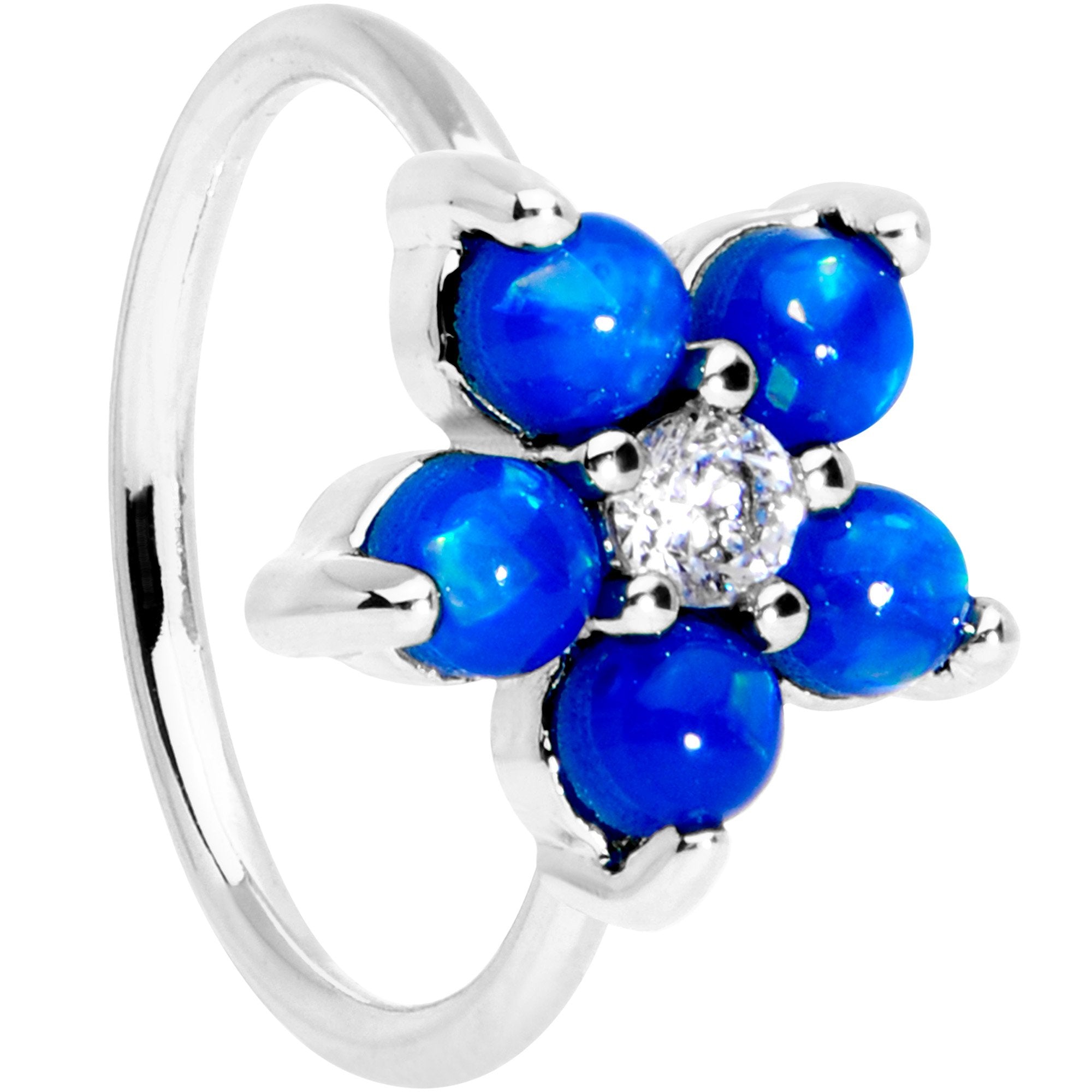 20G 5/16 Clear CZ Blue Faux Opal Flower Seamless Circular Ring