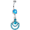 Aqua Gem Double Crescent Dangle Belly Ring