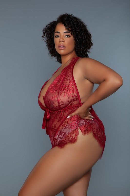 Elegant Red Plus Size Nancy Lace Teddy