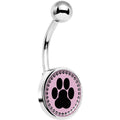 Black on Pink Paw Print Belly Ring