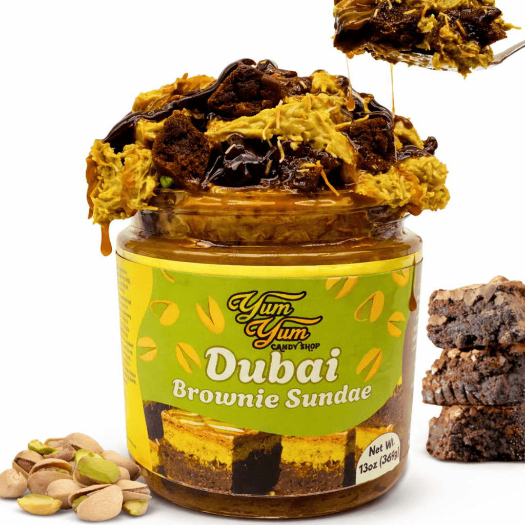 Pistachio Dubai Brownie Sundae – Chocolate Fudge & Pistachio Cream | Yum Yum Candy Shop