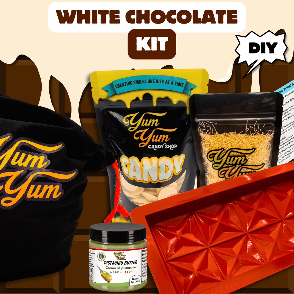 Dubai Pistachio Chocolate Bar Kit – DIY White, Dark & Milk Chocolate | Yum Yum Candy Shop