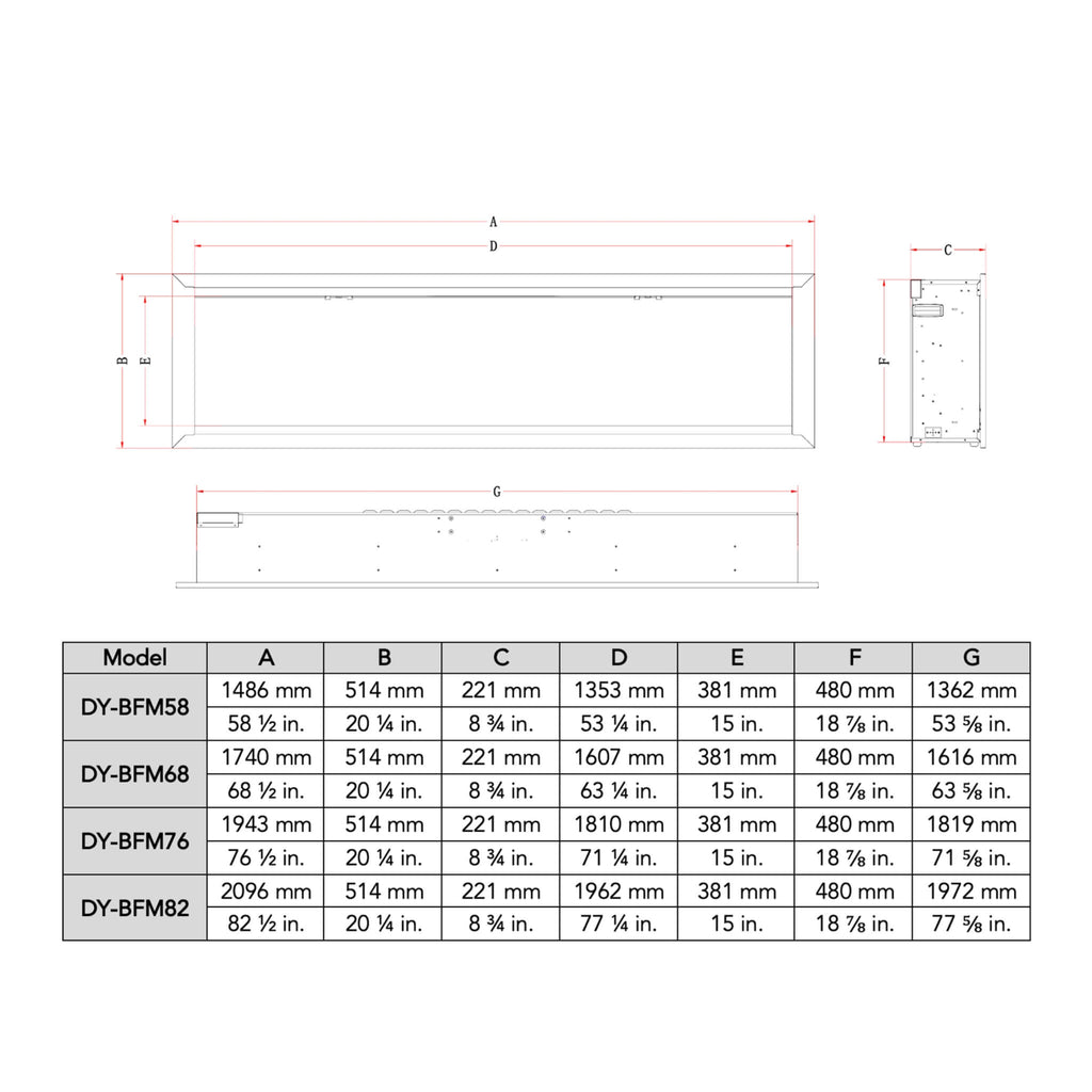 Dynasty Allegro 58" Smart Linear Electric Fireplace With Heater Timer Settings [DY-BFM58] (SAK23948)