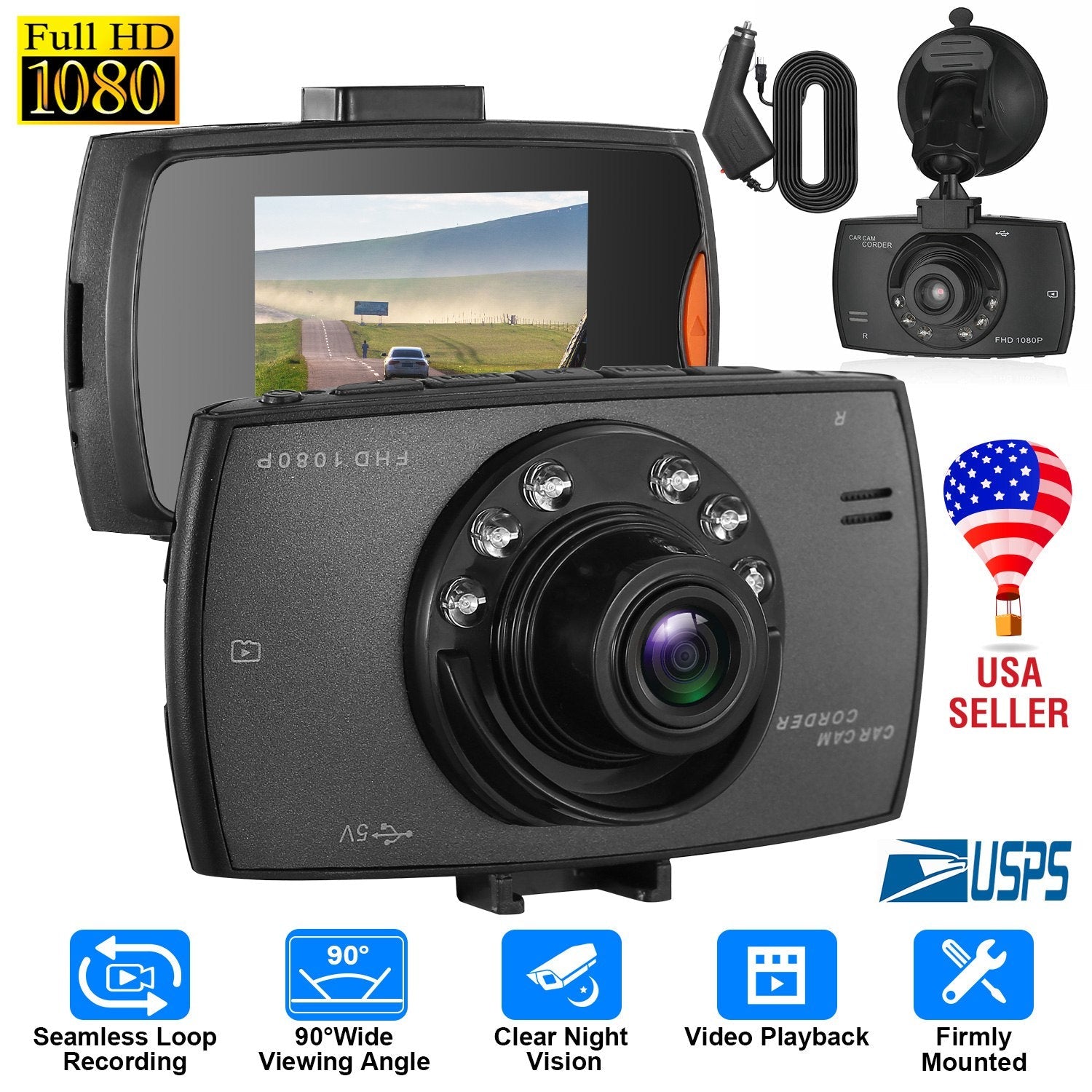 1080P Car DVR Camera Dash Cam Camcorder 90° Angle Loop Recording Night Vison