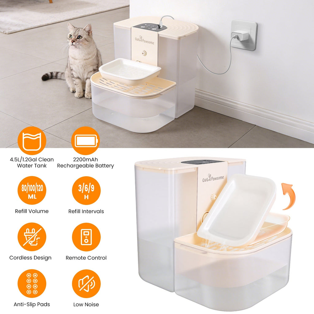 Smart Pet Water Fountain Automatic Cat Water Dispenser 4.5L Cordless Rechargeable Dog Water Fountain Self-Refill with 3 Adjustable Volume 3 Time Inter