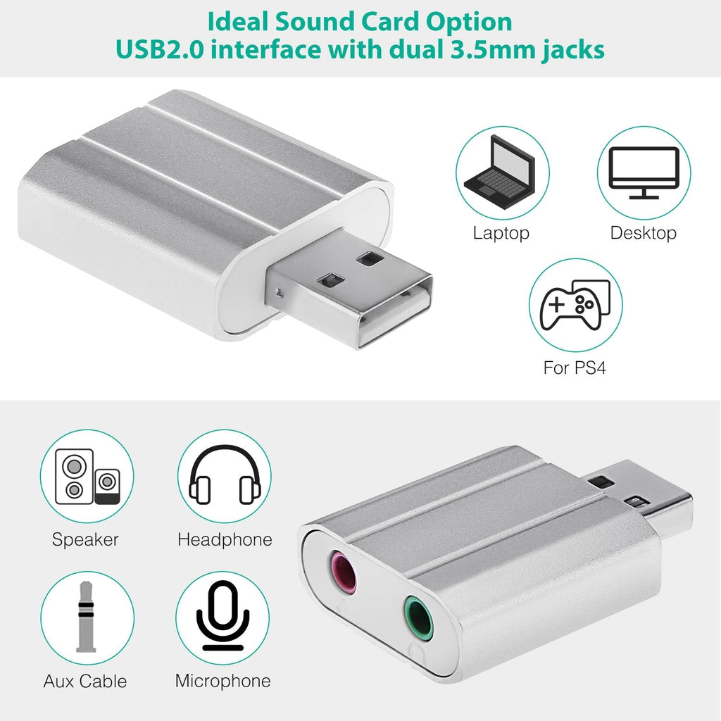 USB Audio Adapter External Stereo Sound Card w/ 3.5mm Headphone Microphone Jack Sound Converter For PC Laptops