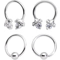 16G Clear CZ Gem Flower Horseshoe BCR Captive Ring Set of 4