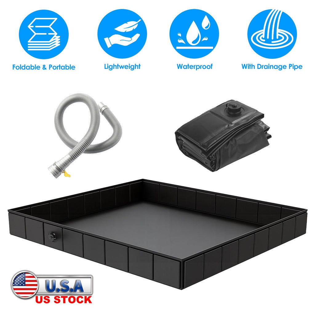 41x41x5.5in Portable Shower Pan Foldable Shower Basin Collapsible Camping Shower Tent Base with Detachable Drain Pipe for Indoor & Outdoor