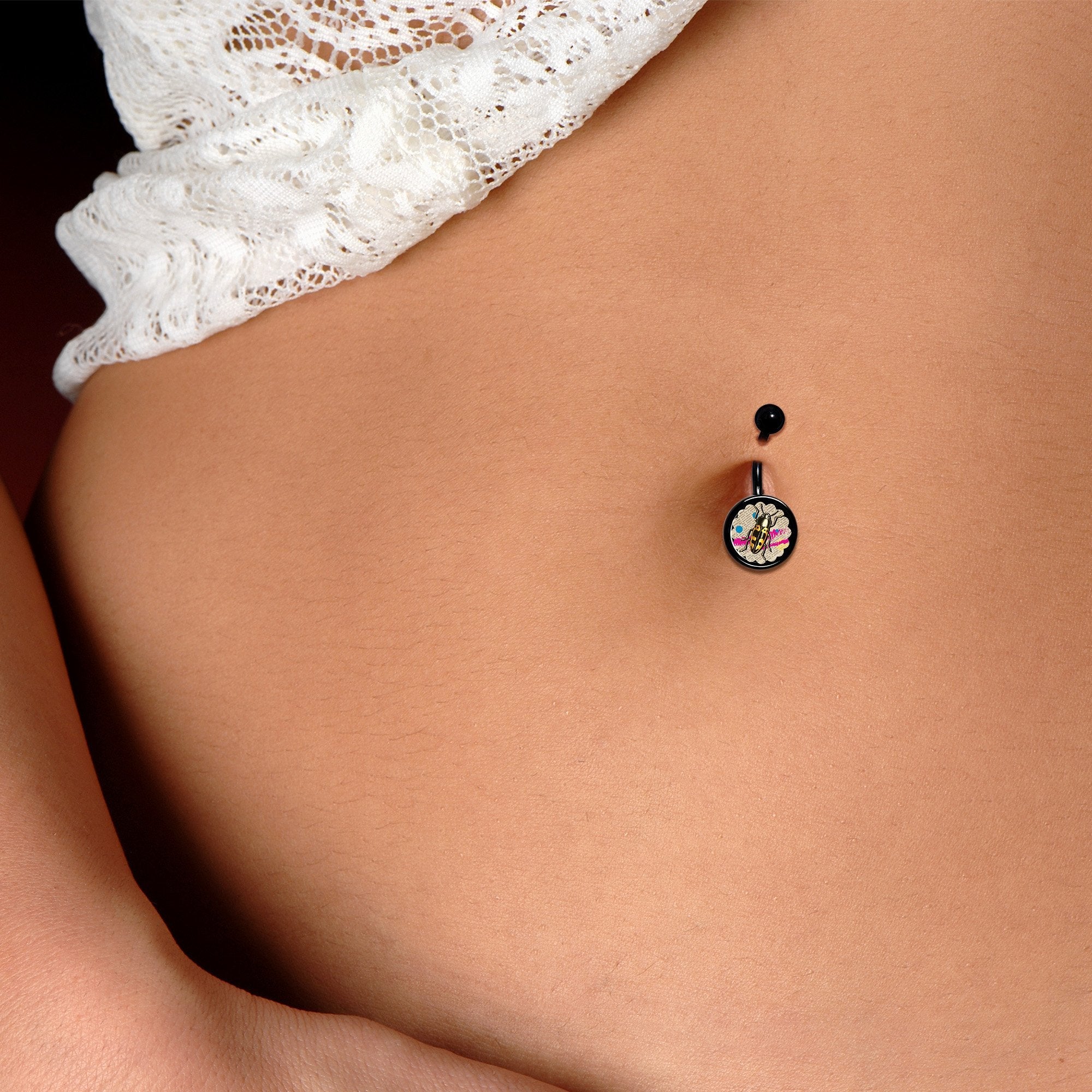 Newsprint Beetle Bug Black Belly Ring