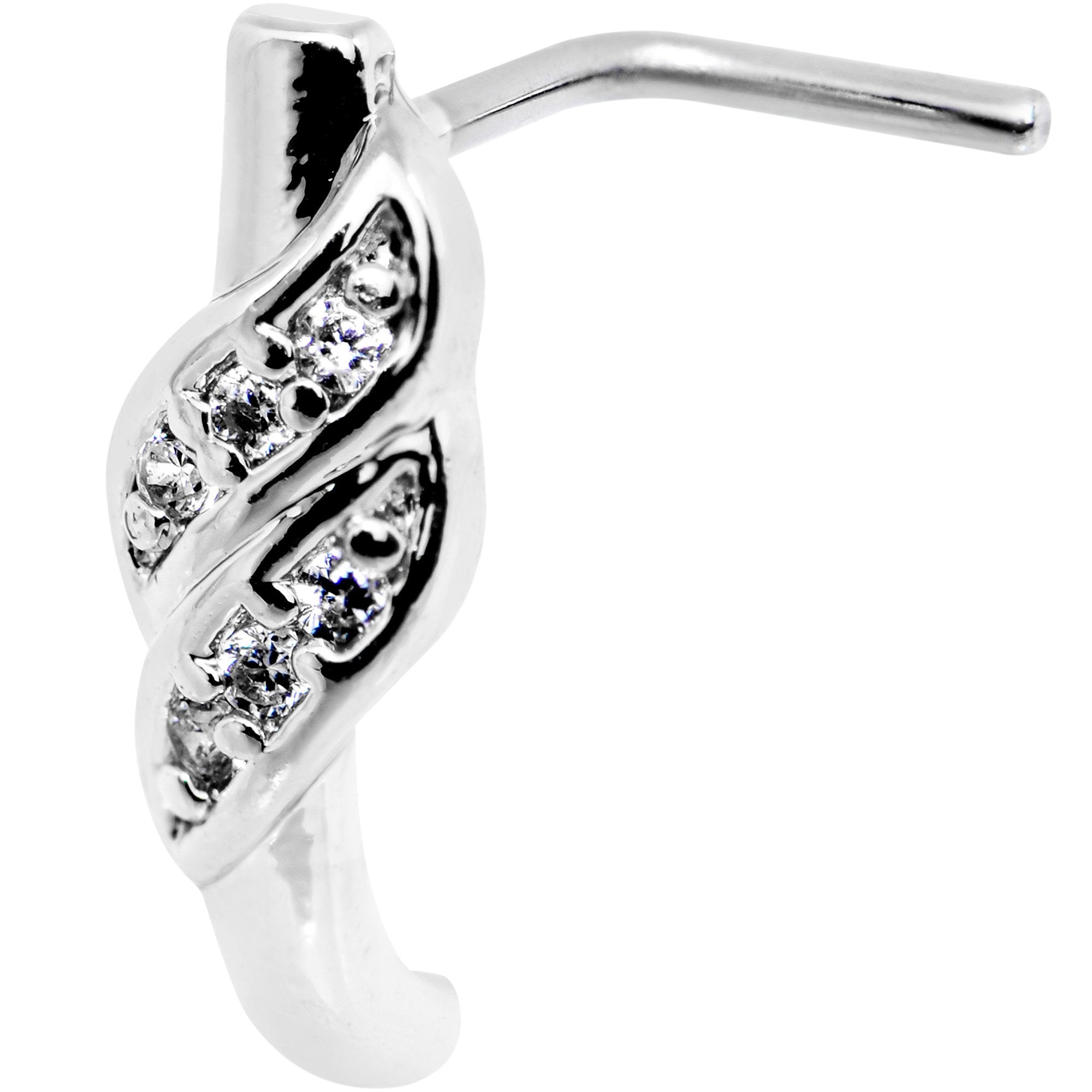 18G Clear CZ Swish Faux Hoop L Shaped Nose Ring
