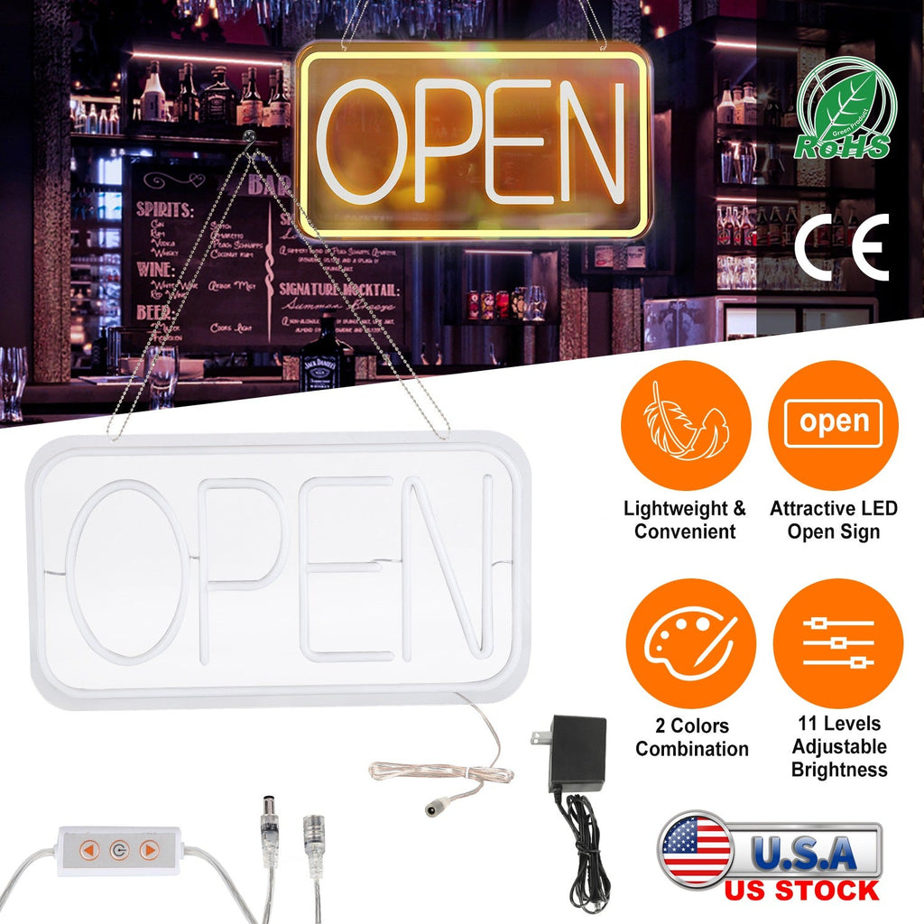 LED Open Sign 16.5x9.1in Business Neon Open Sign Advertisement Board with 11 Levels Adjustable Brightness