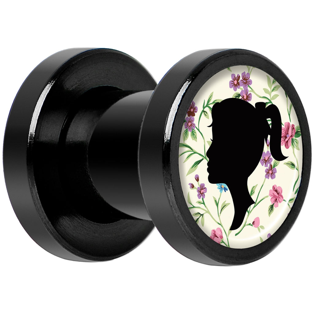 Man Woman Floral Silhouette Black Anodized Screw Fit Plug Set 2G