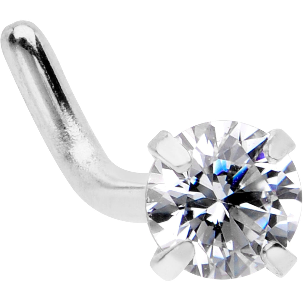 18G 1/4 Clear 3mm CZ Gem Steel L-Shape Nose Ring