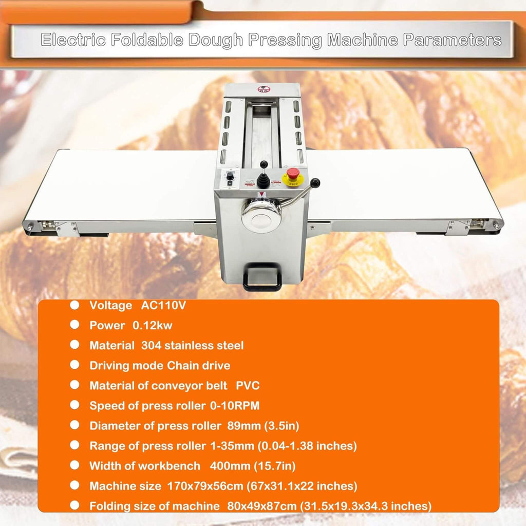 Commercial Electric 110V Foldable Stainless Steel Dough Sheeter (SAK59273)