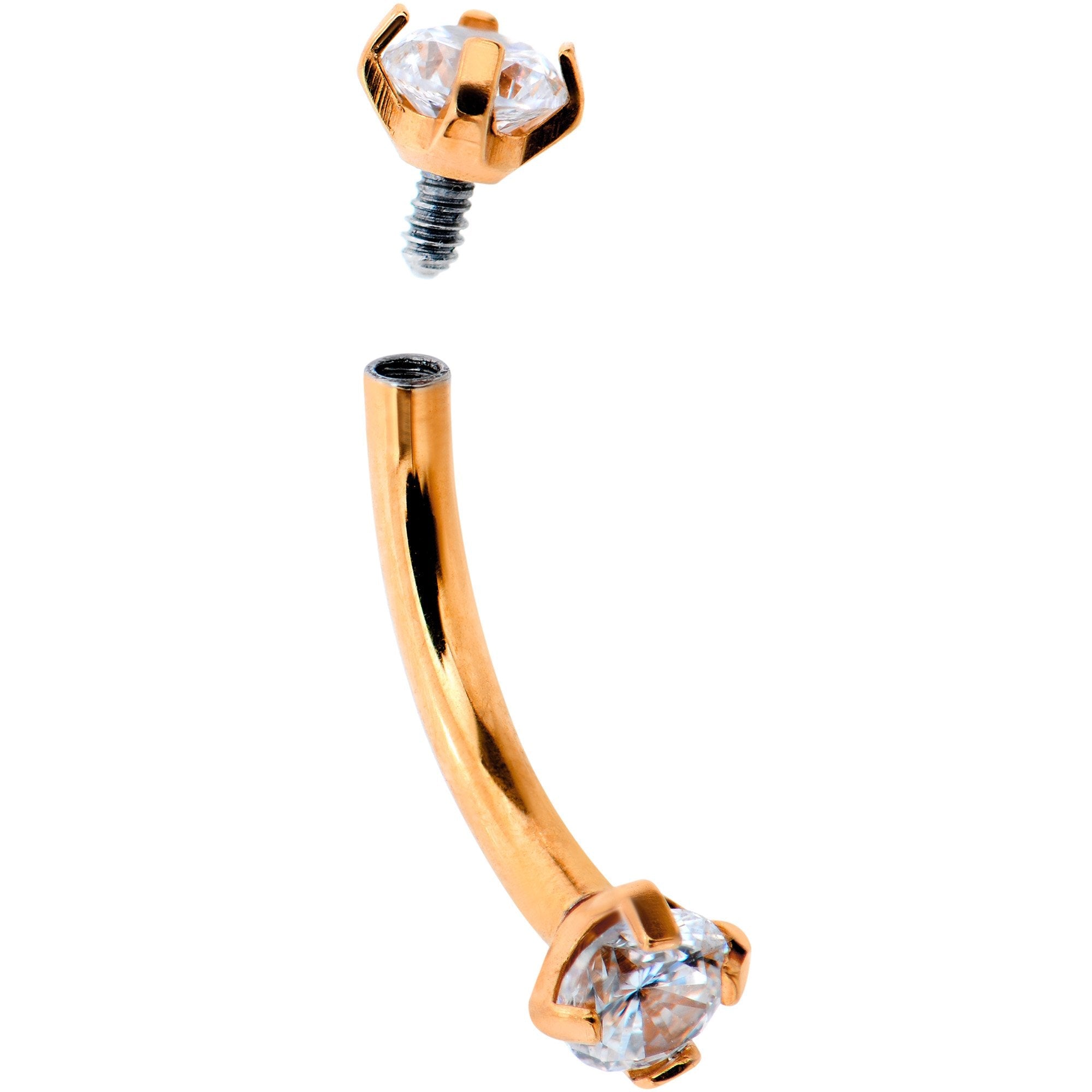 16G 5/16 Clear Gem Rose Gold PVD Bling Bling Curved Eyebrow Ring