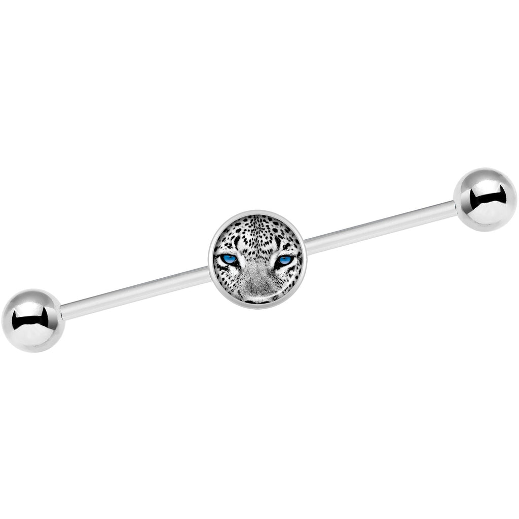 14G Black White Leopard Eyes Industrial Barbell 37mm