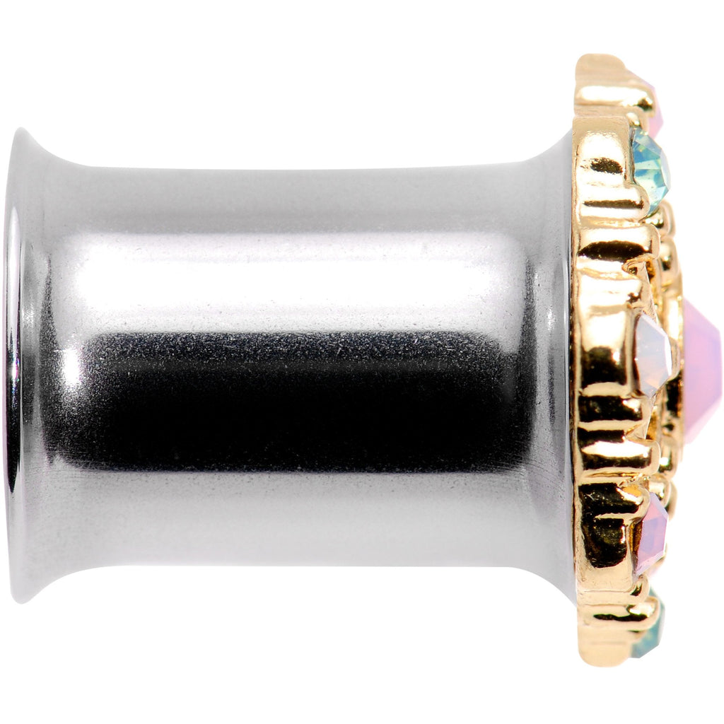 Pink Green White Gem Glam Flower Double Flare Tunnel Plug Set