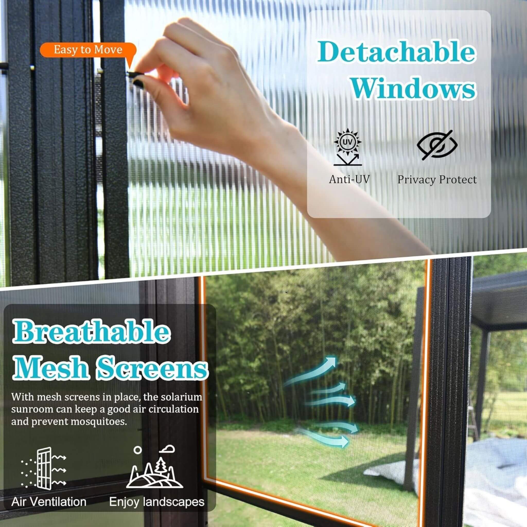 [12X16FT] Alora Horizon Extra-Large Heavy-Duty All-Season Sunroom With Sliding Doors And Polycarbonate Windows (SAK98357)