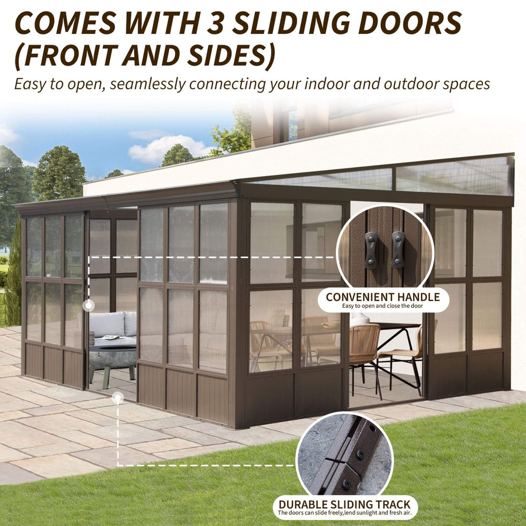 [12X16FT] Alora Horizon Extra-Large Heavy-Duty All-Season Sunroom With Sliding Doors And Polycarbonate Windows (SAK98357)