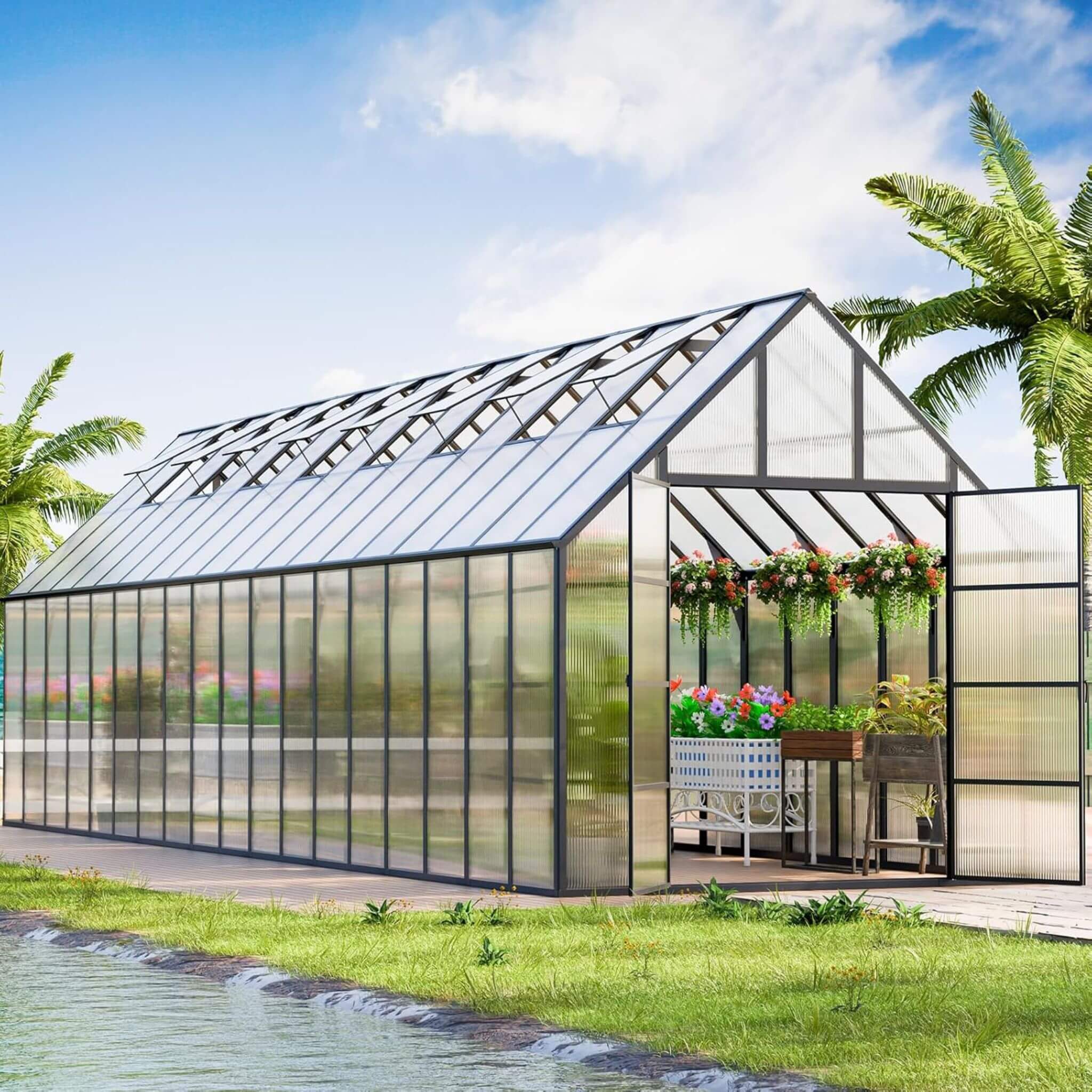 [10X36FT] Extra-Large Heavy-Duty Outdoor Walk-In Greenhouse With Adjustable Roof Vents, 4MM (SAK26174)