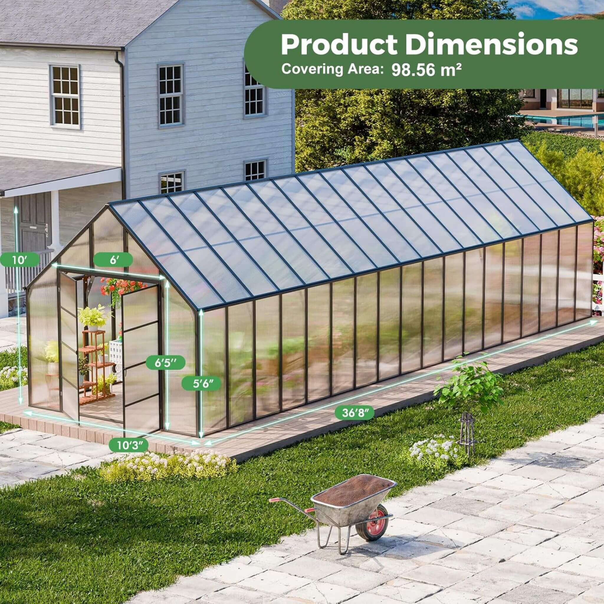 [10X36FT] Extra-Large Heavy-Duty Outdoor Walk-In Greenhouse With Adjustable Roof Vents, 4MM (SAK26174)