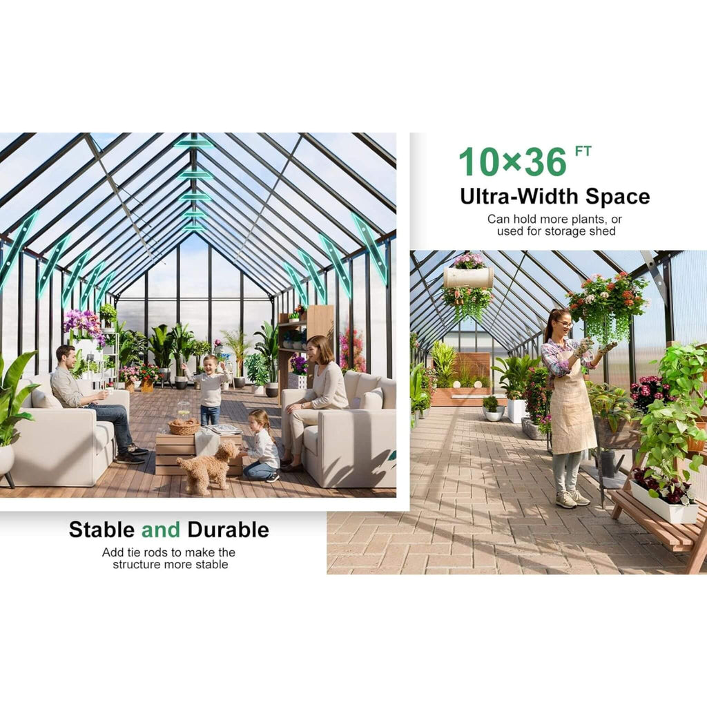[10X36FT] Extra-Large Heavy-Duty Outdoor Walk-In Greenhouse With Adjustable Roof Vents, 4MM (SAK26174)