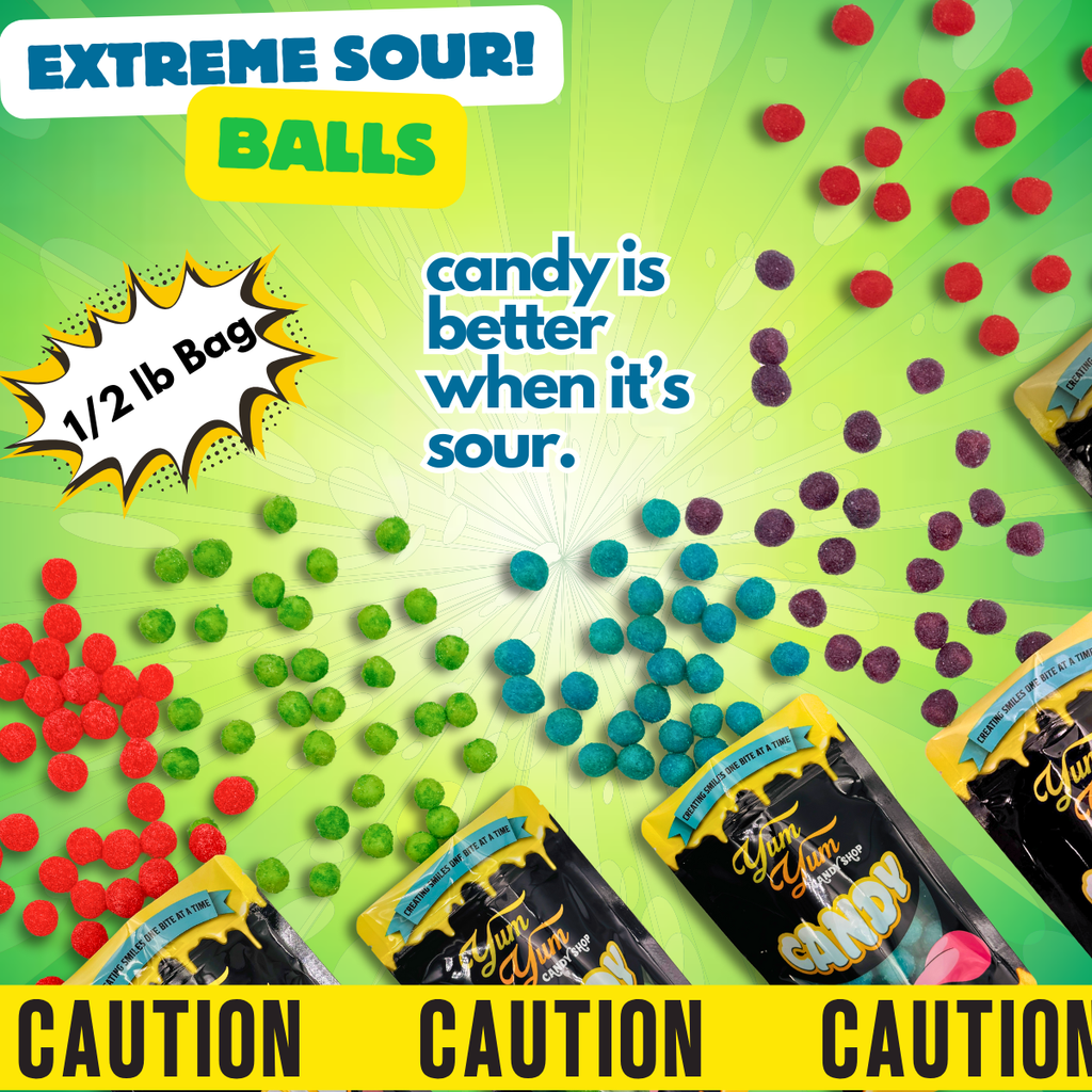 Extreme Sour Balls Candy – Cherry, Green Apple, Blue Raspberry | Yum Yum Candy Shop