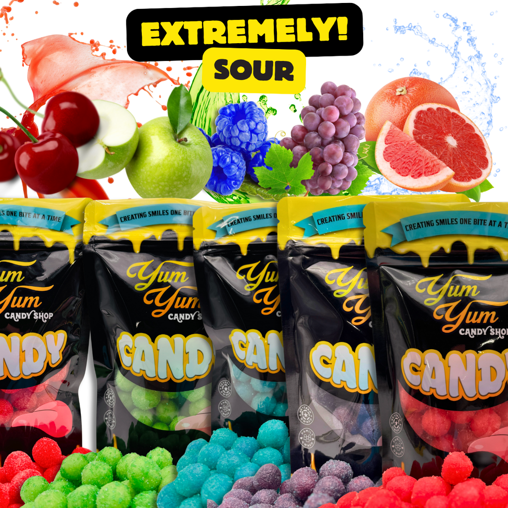 Extreme Sour Balls Candy – Cherry, Green Apple, Blue Raspberry | Yum Yum Candy Shop