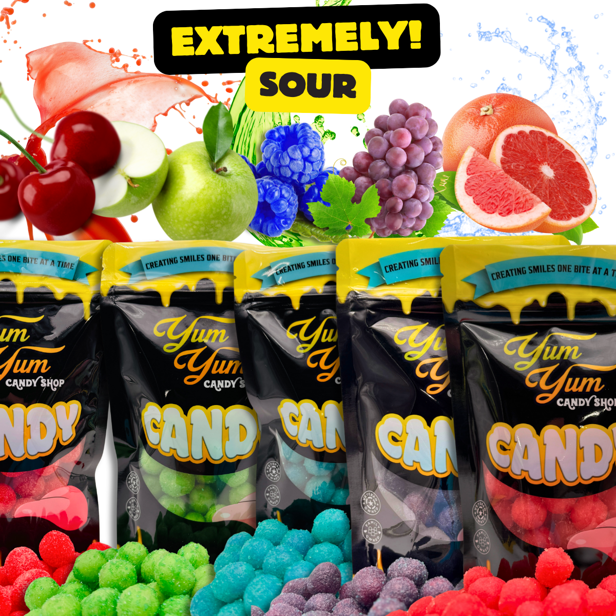 Extreme Sour Balls Candy – Cherry, Green Apple, Blue Raspberry | Yum Yum Candy Shop