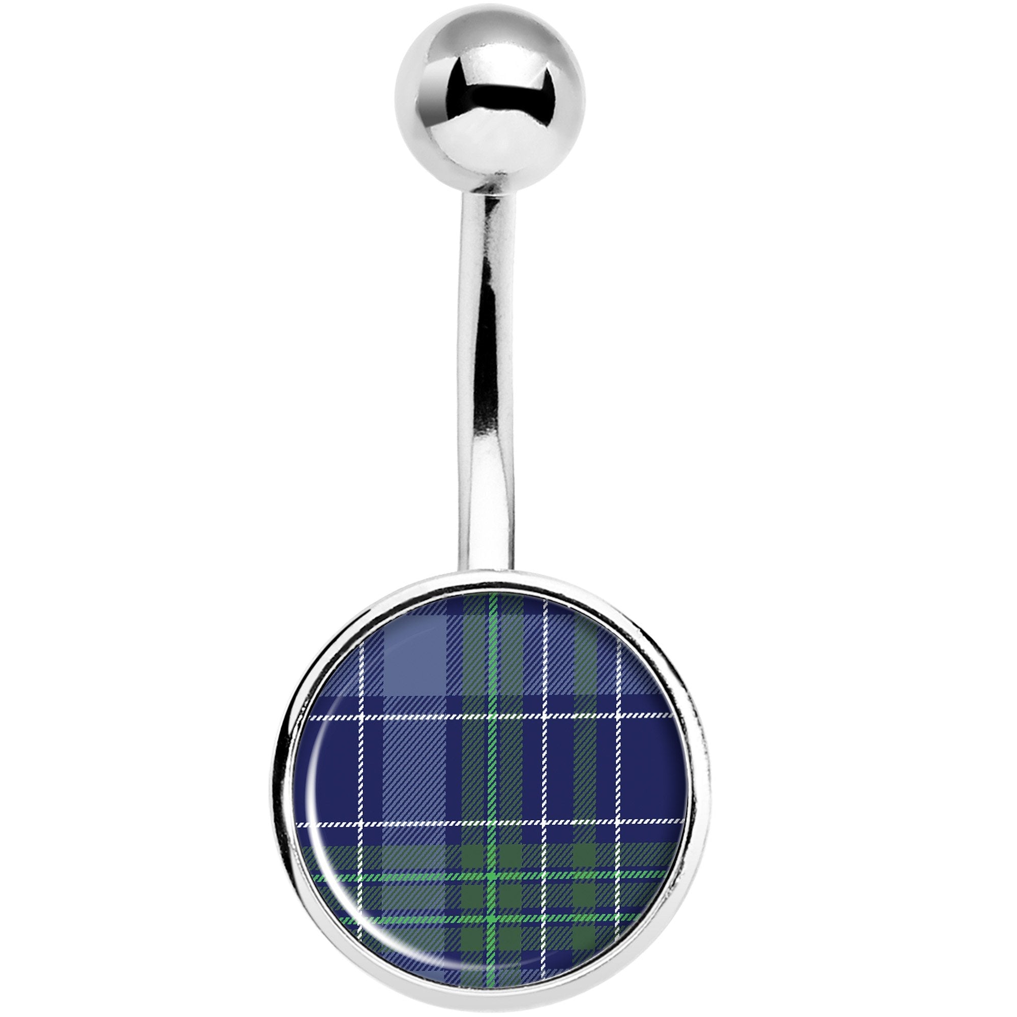 Holiday Blue Green Plaid Belly Ring