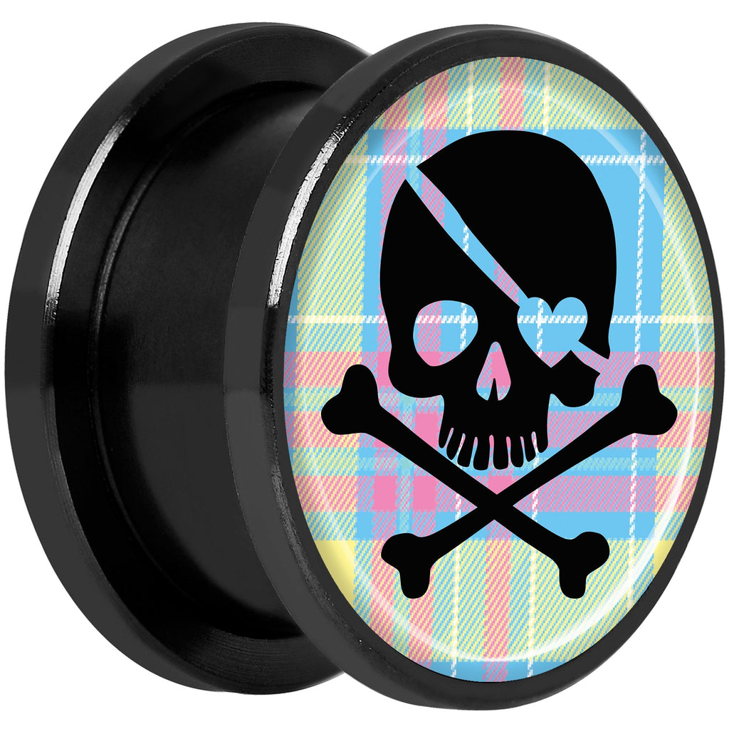 Pink Green Plaid Heart Skull Black Anodized Screw Fit Plug Set 5/8