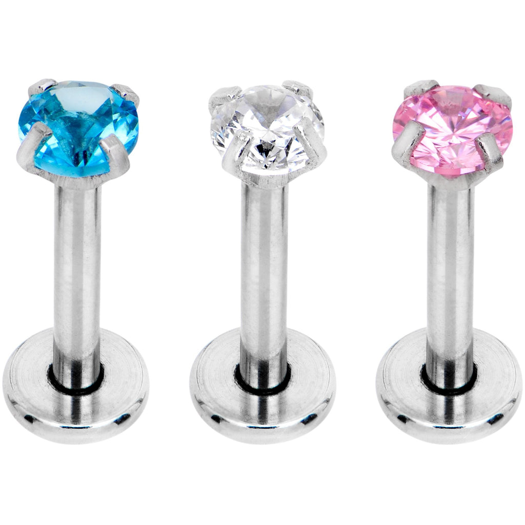 5/16 Clear Pink Blue Gem Internally Threaded Pack Set of 6 Labret Monroe