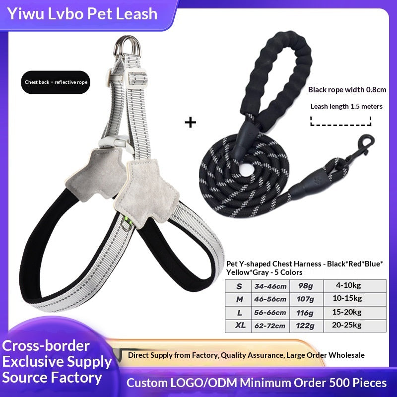 Dog Leash Wholesale Cross-Border New Vest-Style Harness Breathable Y-Shaped Reflective Thickened Outdoor Dog Walking Leash