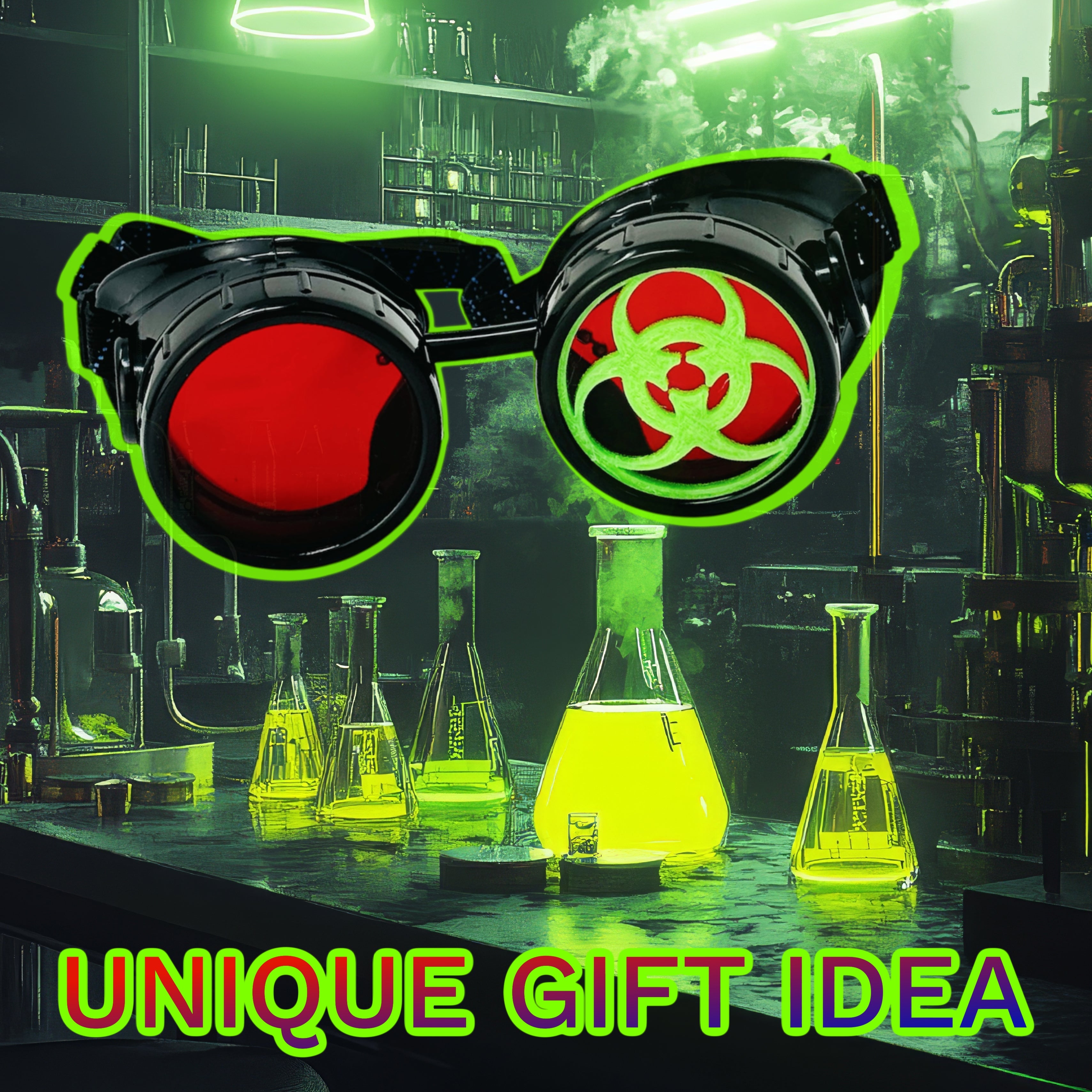 Mad Scientist Goggles – Biohazard - Cosplay Eyewear -  blue, purple, red, green lenses