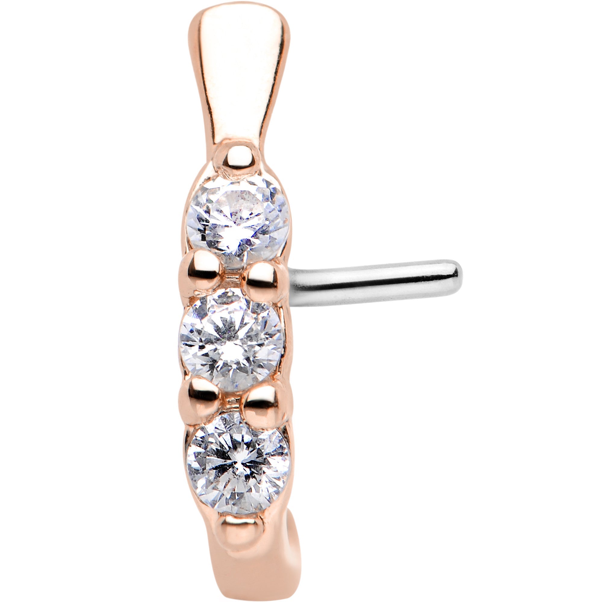 20G Clear CZ Gem Rose Gold IP Faux Hoop L Shaped Nose Ring