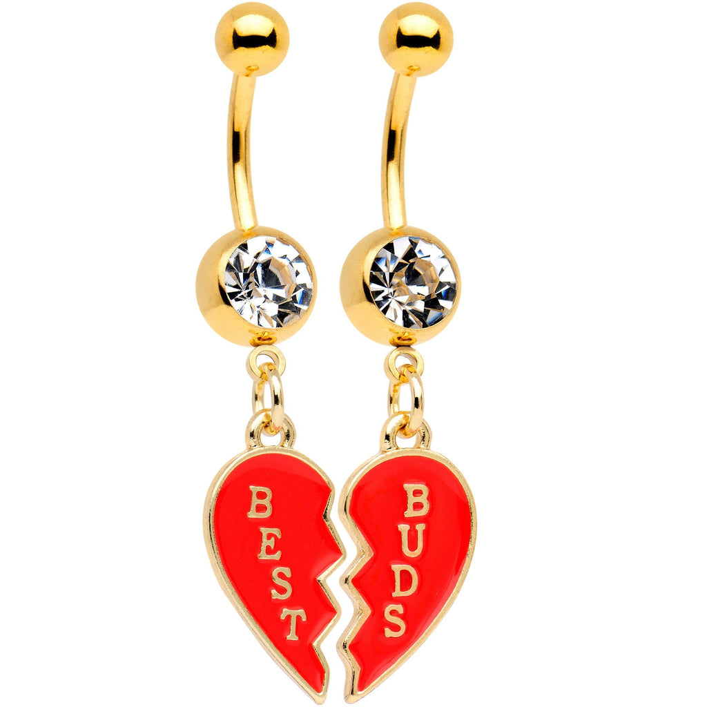Clear Gem Best Buds Heart Dangle Belly Ring Set of 2