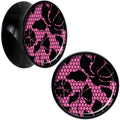 Black Acrylic Pink Floral Lace Saddle Plug Set 5/8