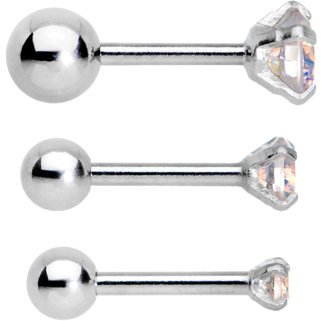 18G 5/16 Aurora CZ Gem Tragus Cartilage Earring 3 Pack Set