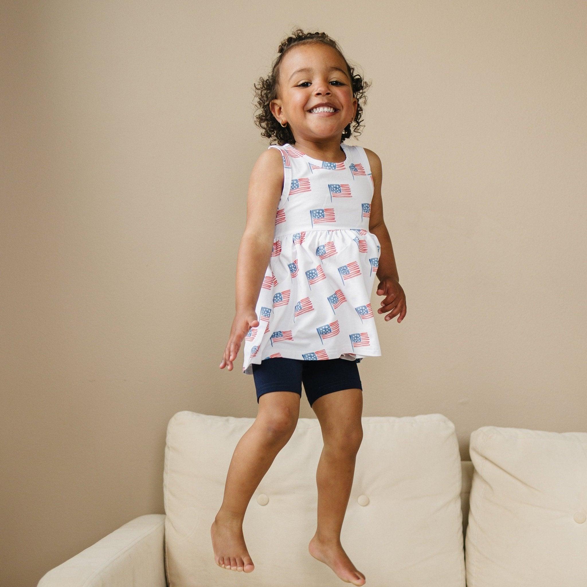 4th of July Flag Print Bamboo Peplum Top & Bike Shorts