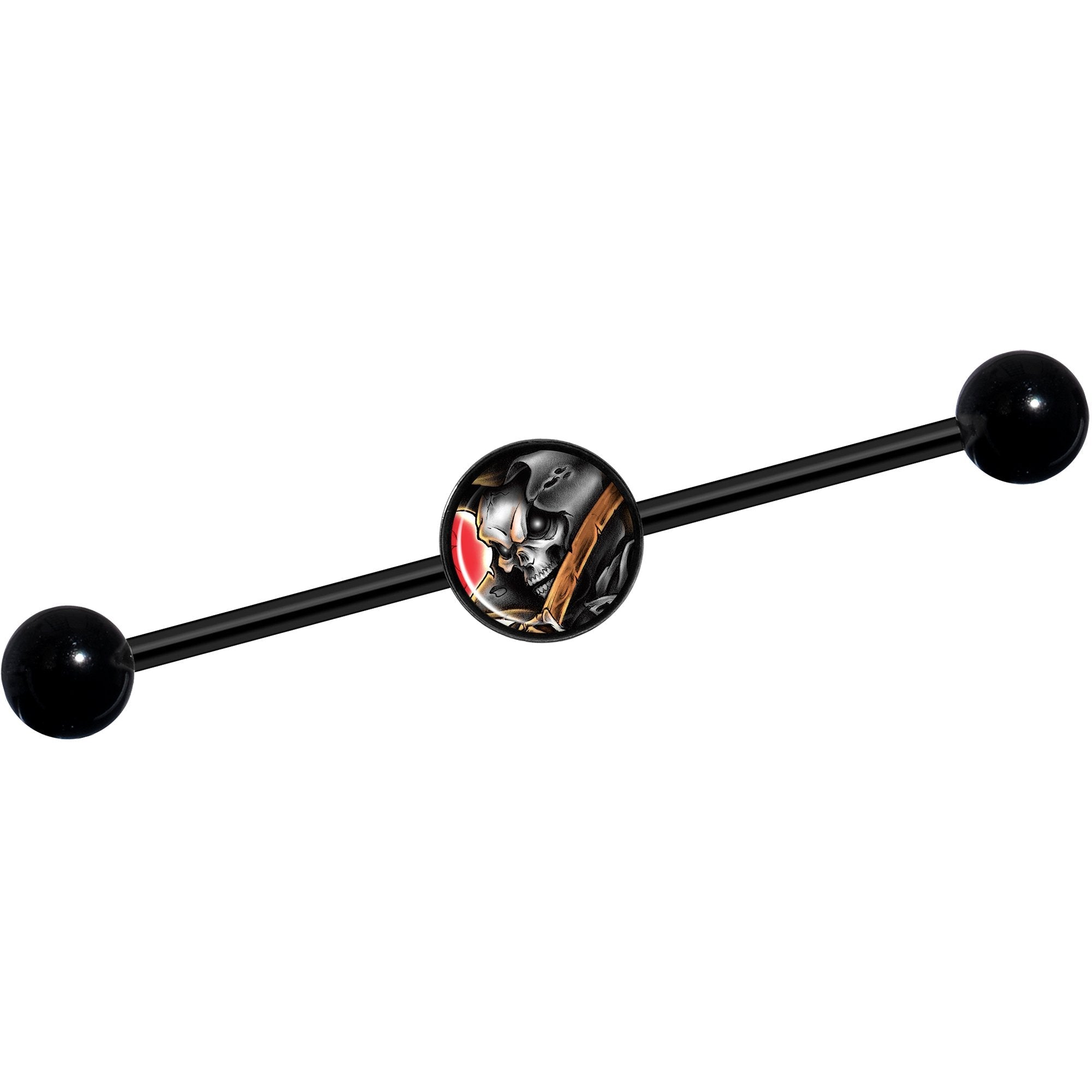 14G Wake the Dead Grim Reaper Halloween Black Industrial Barbell 37mm
