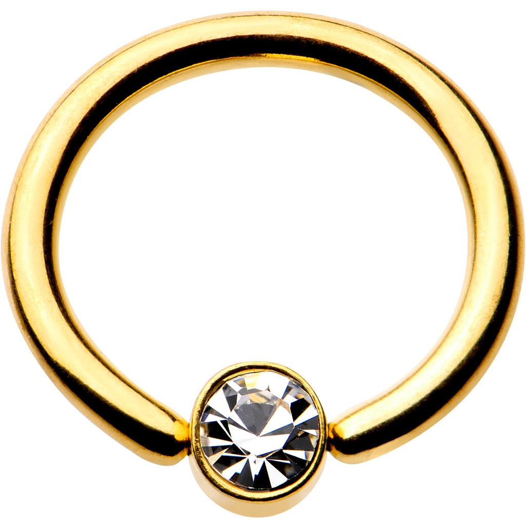 16G 5/16 Clear Gem 3mm Disc Gold IP BCR Captive Ring