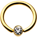 16G 5/16 Clear Gem 3mm Disc Gold IP BCR Captive Ring