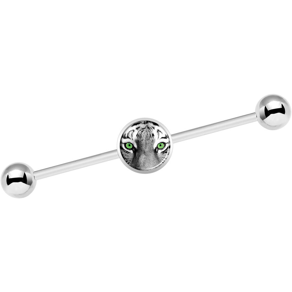 14G Black White Tiger Eyes Industrial Barbell 37mm