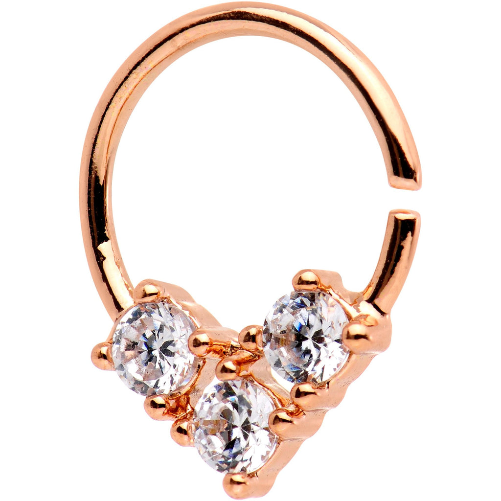 16G Clear CZ Rose Gold Tone Triple Triangle Circular Ring