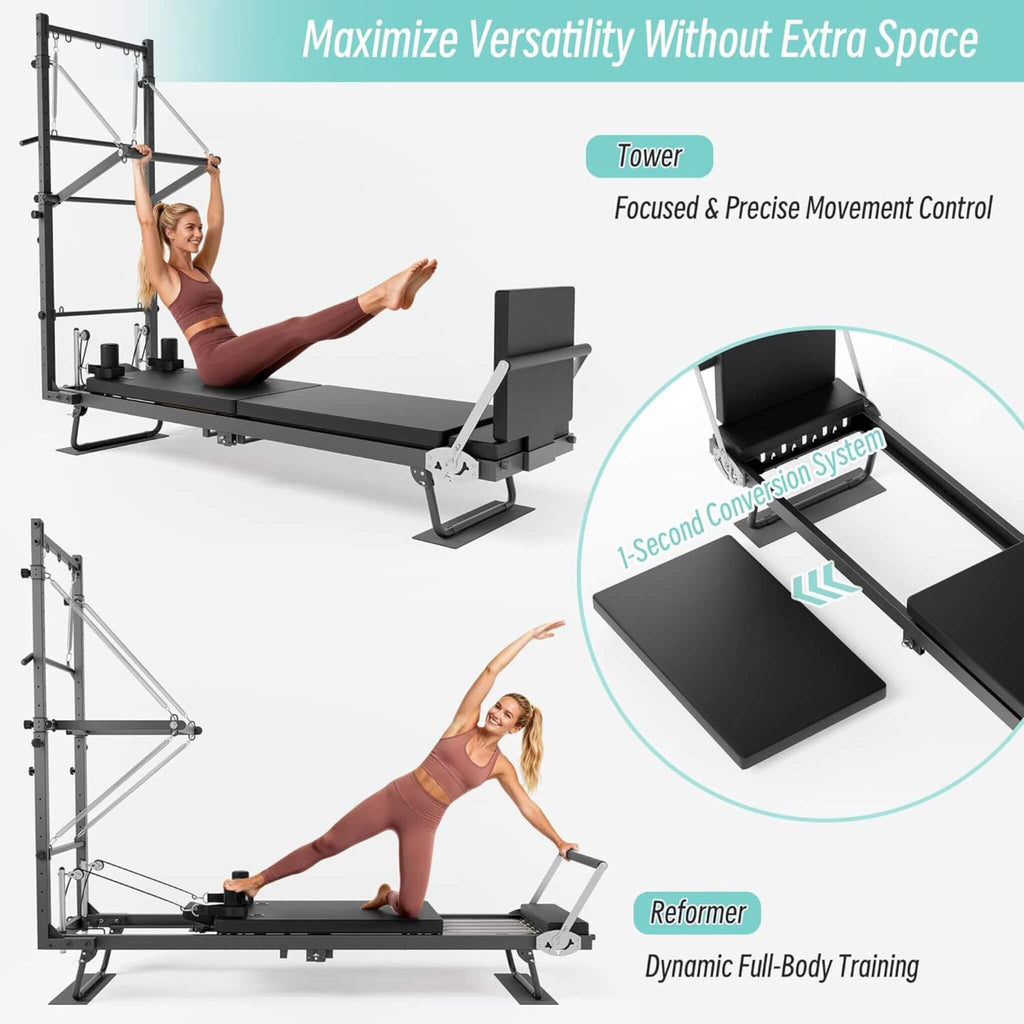 Core Pilates Foldable Dual Resistance Pilates Reformer Machine With Tower (SAK96041)
