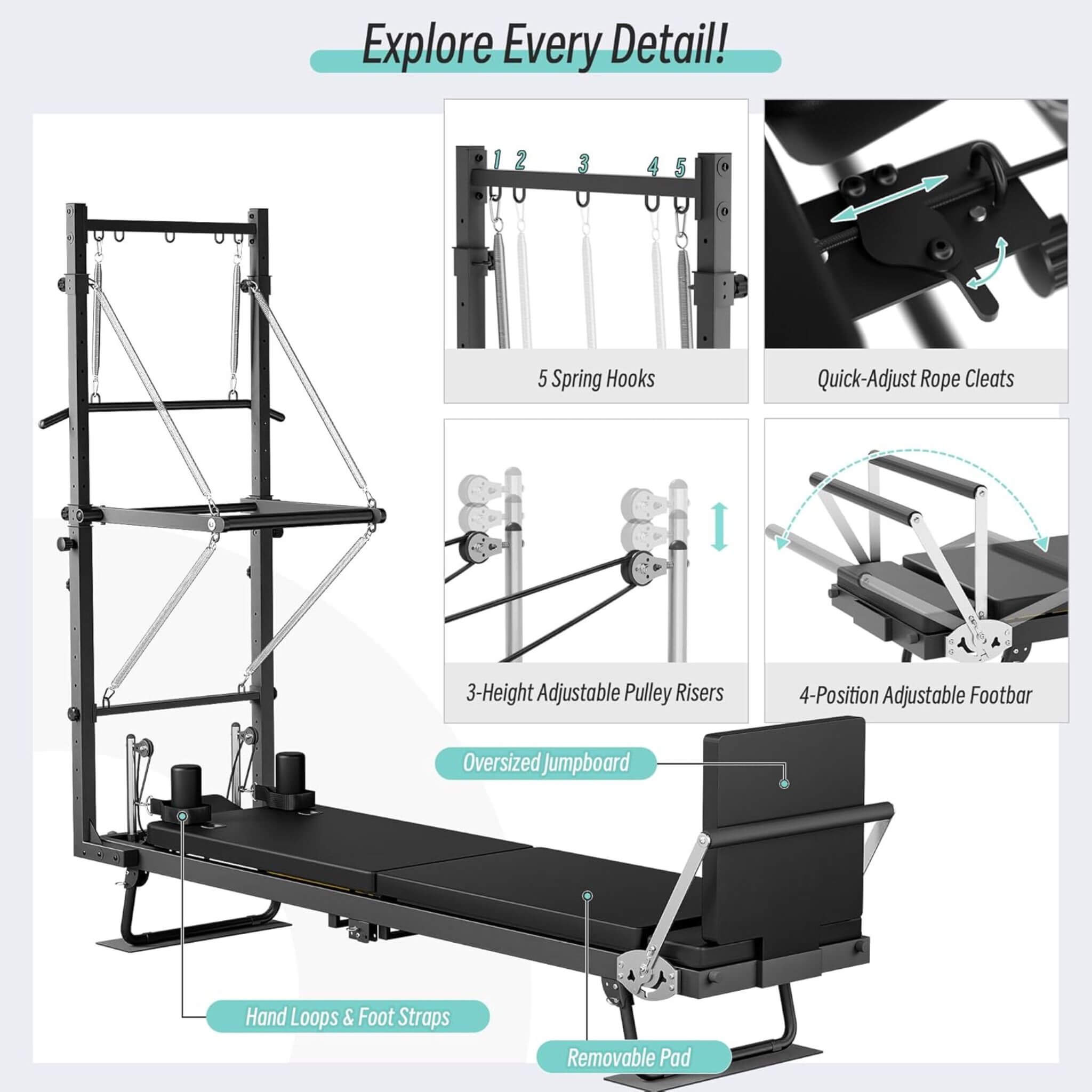 Core Pilates Foldable Dual Resistance Pilates Reformer Machine With Tower (SAK96041)