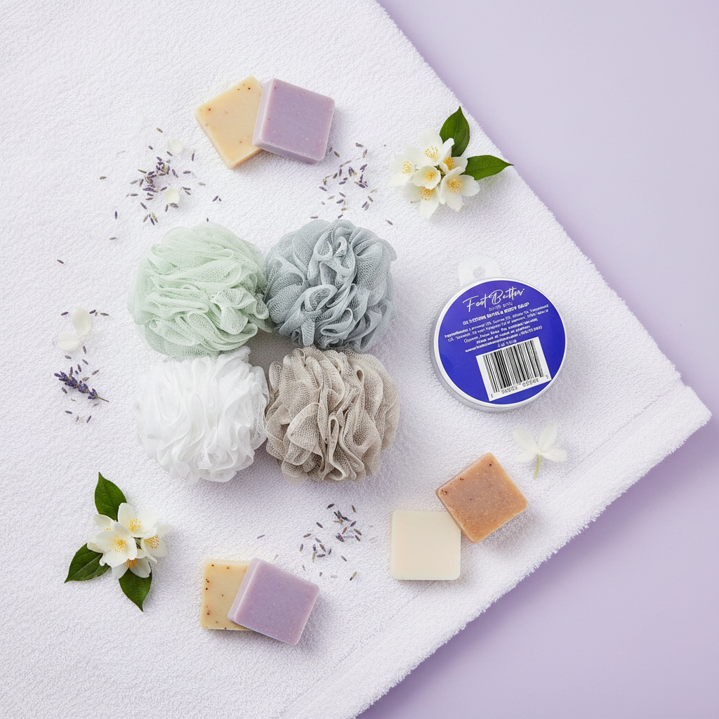 Lavender Bath Bundle – Moisturizing Glycerin Soaps & Shower Loofah Set