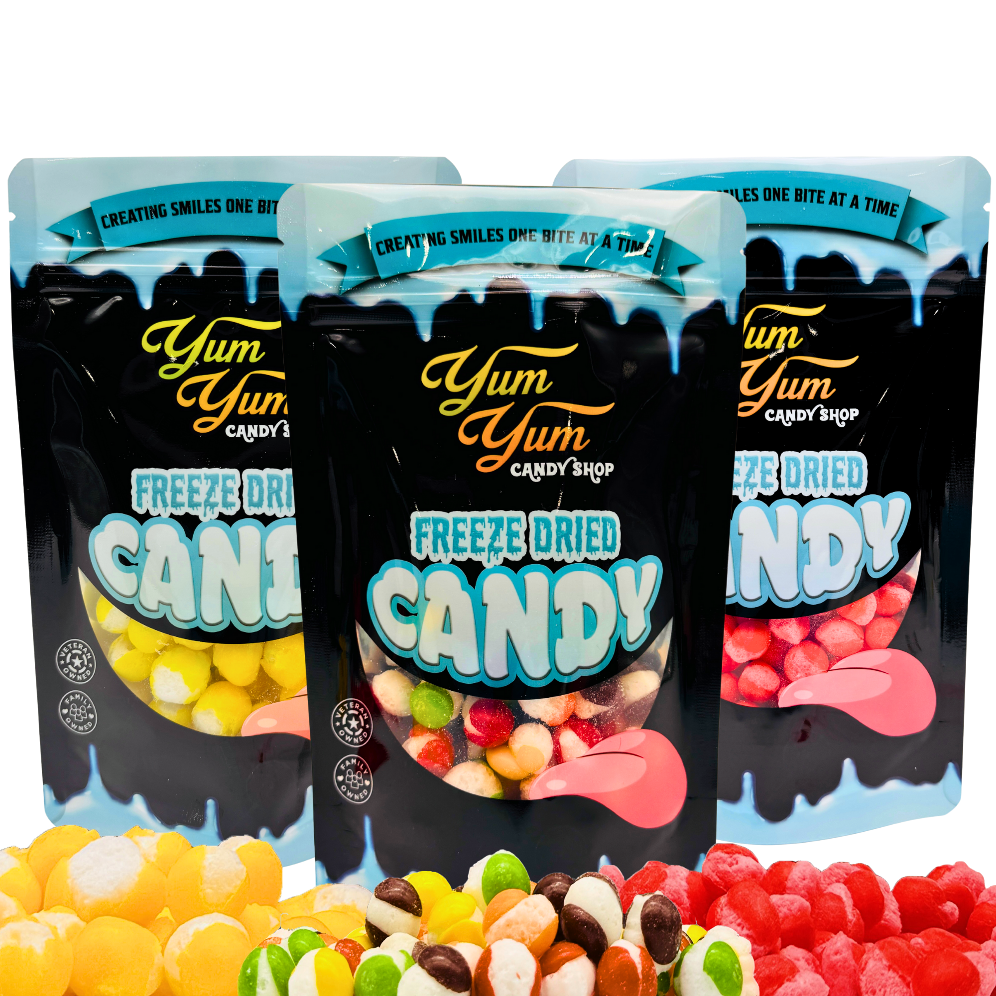 Freeze Dried Candy Trio Pack 3 Pack Lemon Ballz - Rainbow Krunchies - Cinnamon Hotties