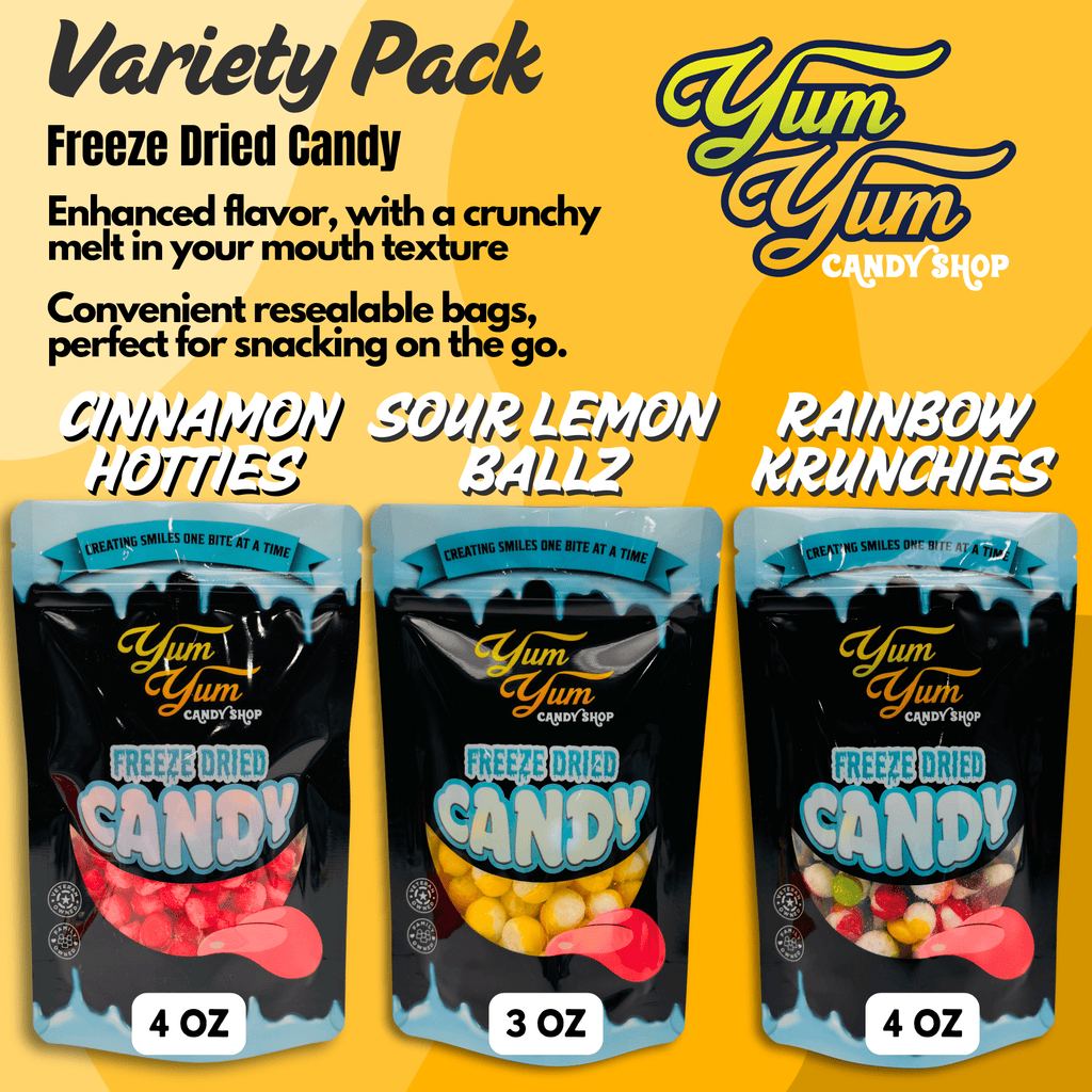 Freeze Dried Candy Trio Pack 3 Pack Lemon Ballz - Rainbow Krunchies - Cinnamon Hotties